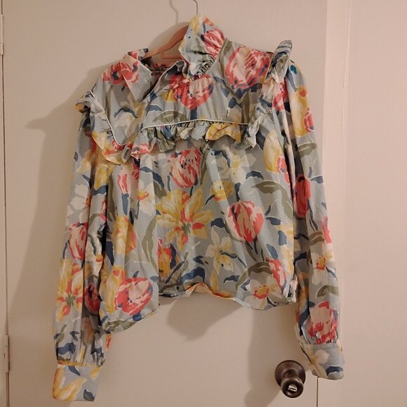 Blue ink stain Laura Ashley x BATSHEVA Rhodri Blouse in Tulips 18 - Picture 1 of 4